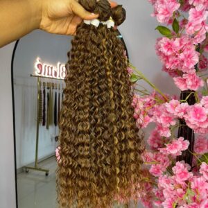 jerry curls sew in extension(brown mix) 22"